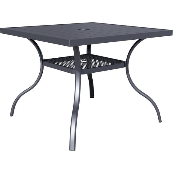 SUNCROWN 37" Black Patio Outdoor Dining Table Metal Steel Slat Square Bistro Table for Porch Deck Garden Backyard Poolside, 1.57" Umbrella Hole