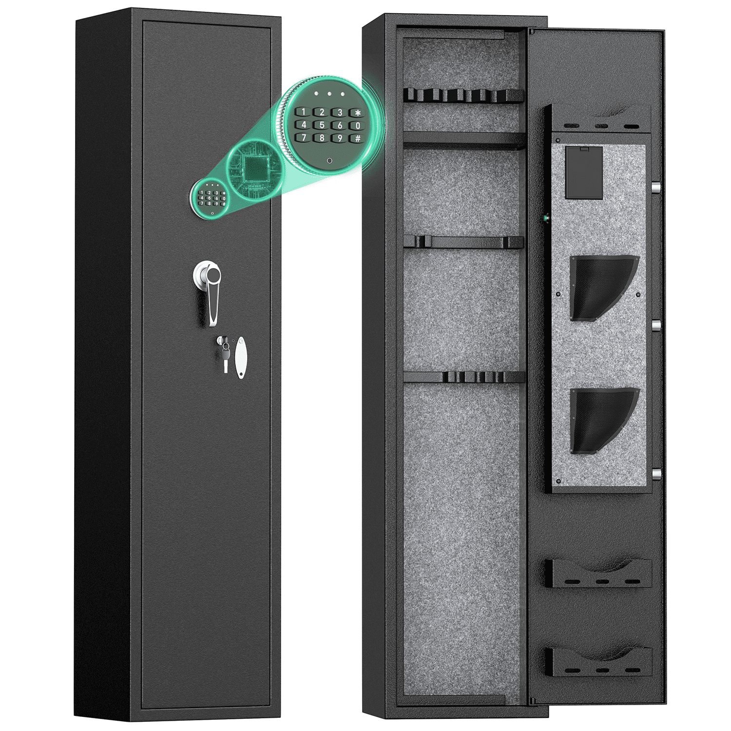 SUNCROWN 4-6 Rifle Safe Quick Access, Long Gun Safe Shotgun for Pistols and Home, Metal Gun Cabinet with Pockets for Handgun, 3 Adjustable Shelf, Firearms