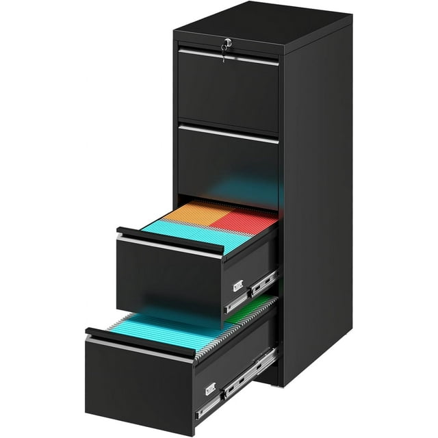 SUNCROWN 4 Drawer File Black Vertical Filing with Lock