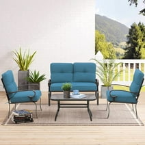 SUNCROWN 4-Piece Outdoor Patio Conversation Set Metal Chairs and Table Set with Loveseat, Blue
