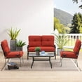 thumbnail image 1 of SUNCROWN 4 Pieces Outdoor Metal Furniture Patio Conversation Set Loveseat, 2 Dining Chairs and Coffee Table for Lawn Front Porch Garden, Red Cushions, 1 of 5
