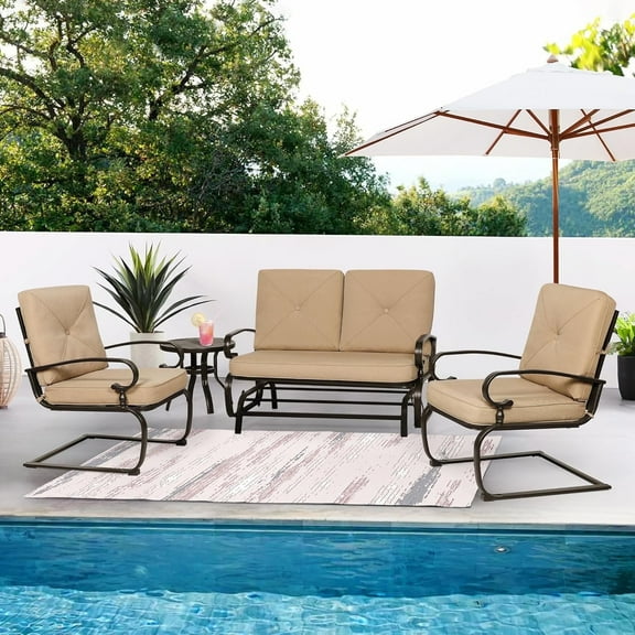 SUNCROWN 4-Piece Outdoor Patio Furniture Set Wrought Iron Conversation Set, Brown