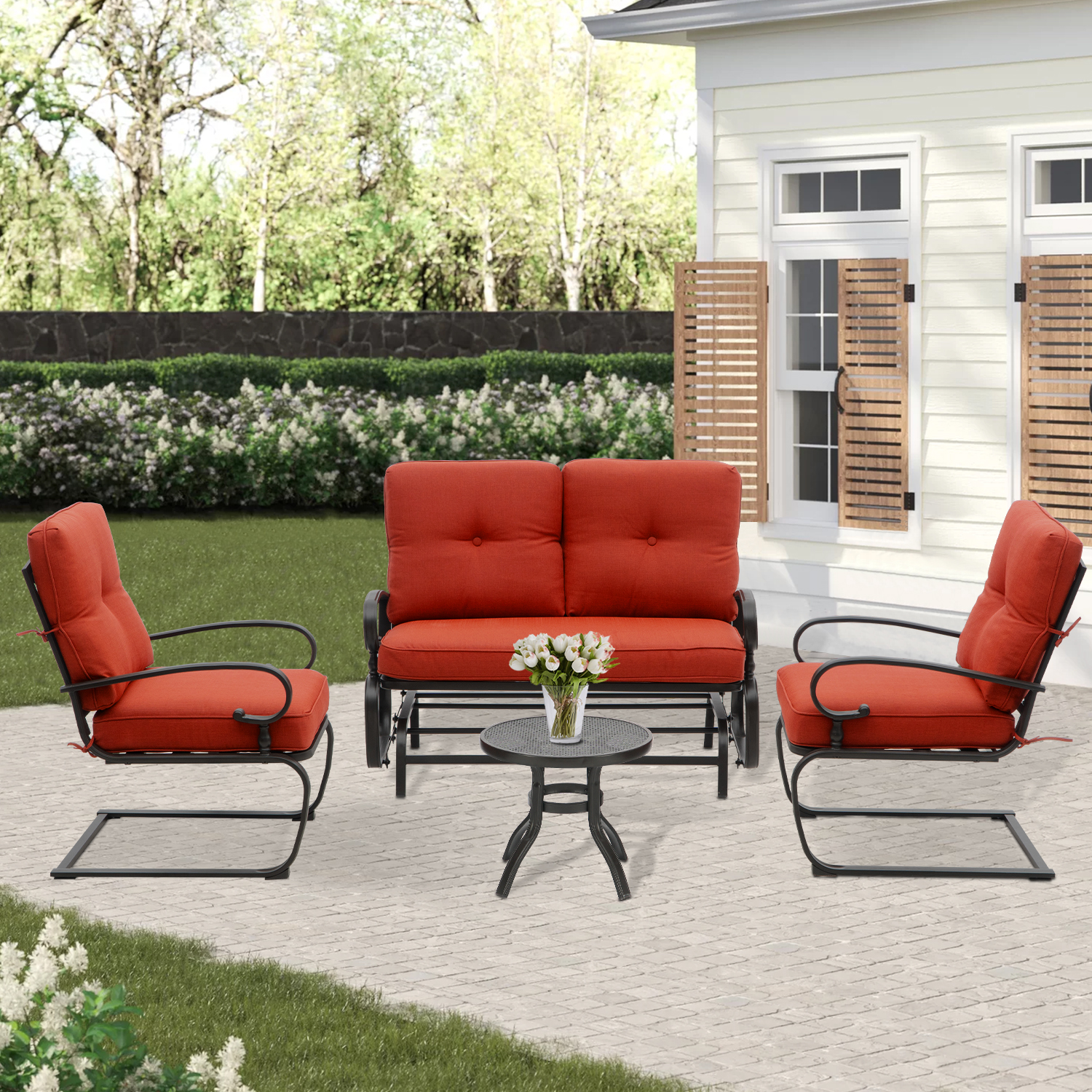 Mainstays Stanton 4Piece Outdoor Patio Conversation Set, Red