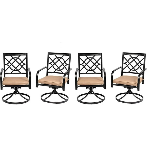 SUNCROWN 4 Pieces Outdoor Dining Set Metal Swivel Cushioned Wrought IronChairs Patio Furniture Sets for Backyard, Lawn, Garden, Black