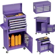 SUNCROWN 5-Drawer Rolling Tool Storage Cabinet with Detachable Top Tool Box, Tool Chest with Universal Lockable Wheels, Metal Tool Cart for Garage, Workshop, Barbershop，Purple