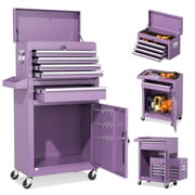 SUNCROWN 5-Drawer Rolling Tool Chest, Storage Cabinet with Detachable Top Tool Box, Tool Chest with Universal Lockable Wheels, Metal Tool Cart for, Workshop, Barbershop Purple