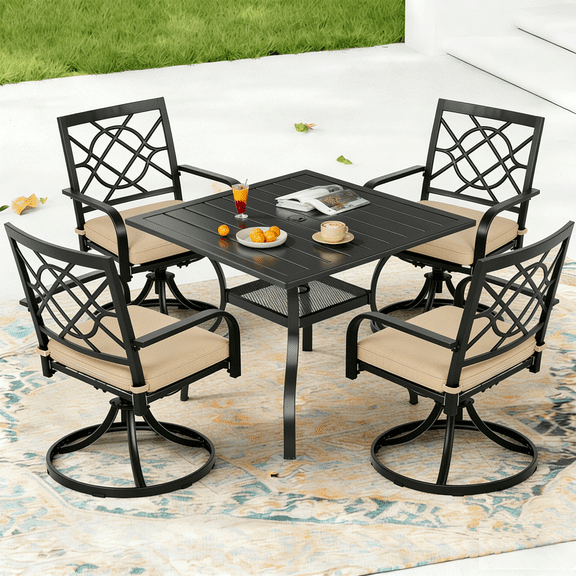 SUNCROWN 5-Piece Outdoor Dining Set Metal Swivel Cushioned Chairs Patio Furniture Sets with Steel Slat Bistro Table for Backyard, Lawn, Garden
