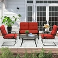 thumbnail image 1 of SUNCROWN 5-Piece Outdoor Metal Furniture Sets Patio Conversation Set Loveseat Bench Chairs with Table, Red, 1 of 6