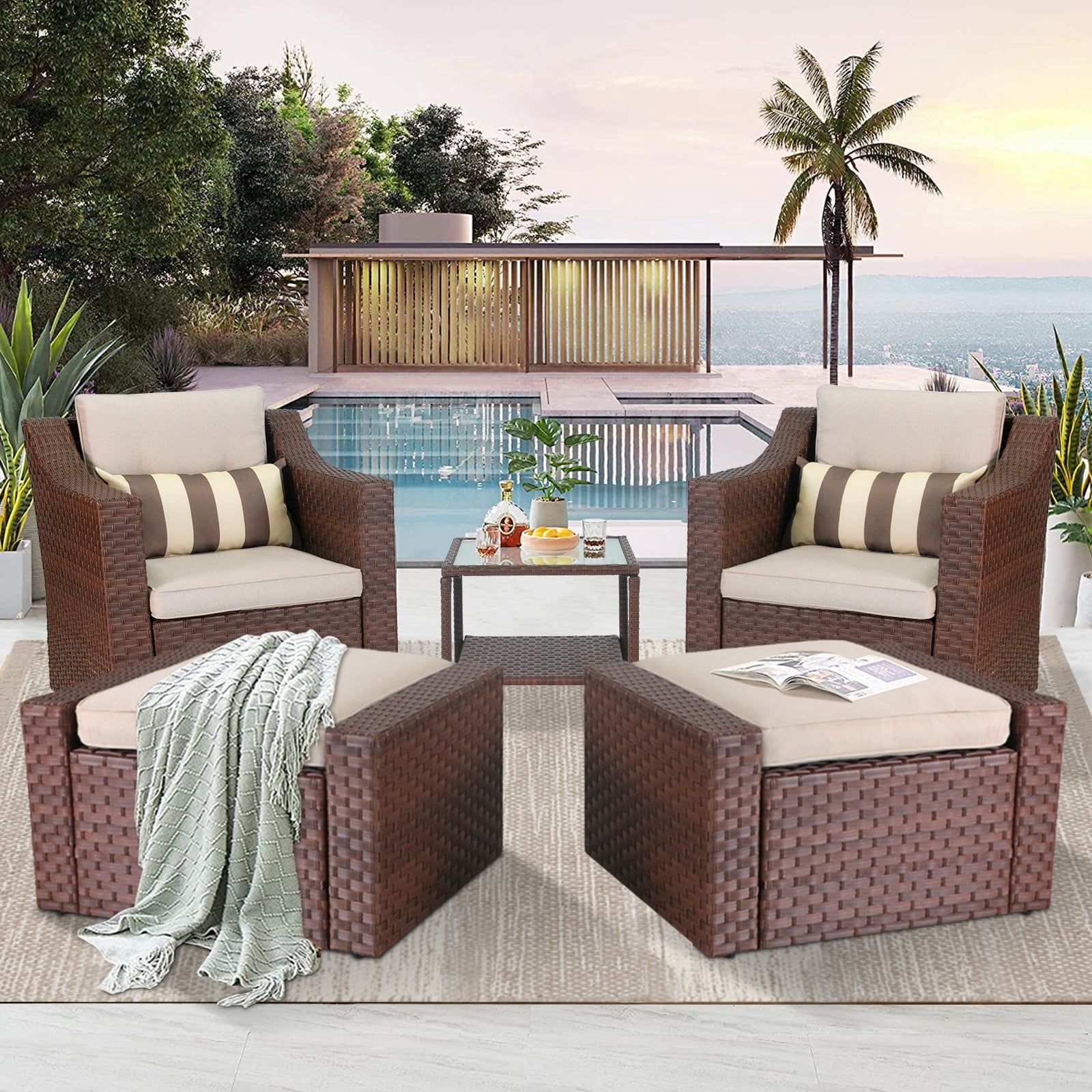 Suncrown 5-Piece Outdoor Patio Conversation Sofa Set with Soft Cushions ...