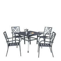 SUNCROWN 5-Piece Outdoor Patio Dining Set Stackable Metal Chairs and square Table Set With 1.57" Umbrella Hole, Black