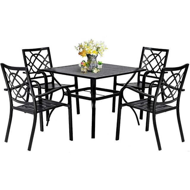 SUNCROWN 5Piece Outdoor Patio Dining Set Stackable Metal Chairs and