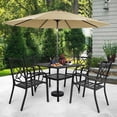 thumbnail image 1 of SUNCROWN 5-Piece Outdoor Wrought Iron Chairs and Table Patio Dining Furniture Set - 4 Stackable Metal Chairs, 1 Steel Slat Bistro Table and 1 Brown 9Ft Patio Umbrella for Garden Backyard Deck, 1 of 8