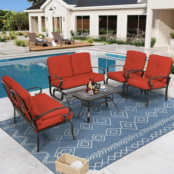 SUNCROWN 5-Piece Patio Furniture Set Outdoor Metal Conversation Set, Red