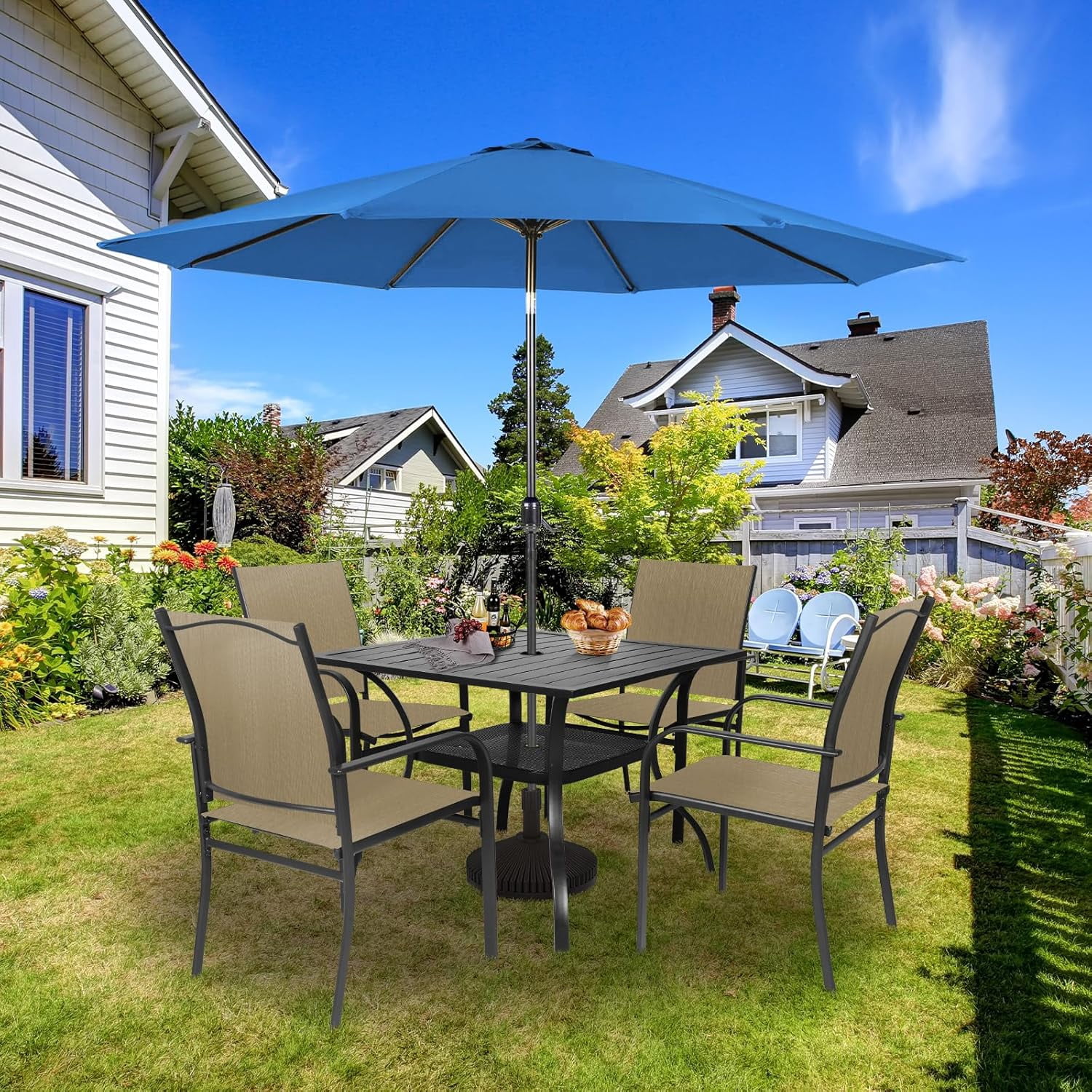 4-5 foot umbrella for bistro patio table 5 Piece Set Outdoor Furniture,Set Includes 4 Chairs and 1 Round with Hole,Cast Aluminum Table and Chair Furniture,Suitable Patio Garden Deck(Antique Bronze) : Patio, Lawn & enjoying drinks and meals while your lounge in the deck or patio 5 Feet Patio Square Market