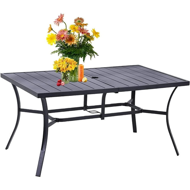 SUNCROWN 60"x37" 6 Seat Outdoor Dining Tables Patio Metal Rectangular