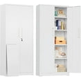 thumbnail image 1 of SUNCROWN 63" Metal Storage Cabinets with Lock, Tool Cabinet, Locking Steel Storage, Tall Locker Organizer Garage Cabinets with 2 Doors and 4 Shelves for Home,Garage,Office,Warehouse,School, White, 1 of 18