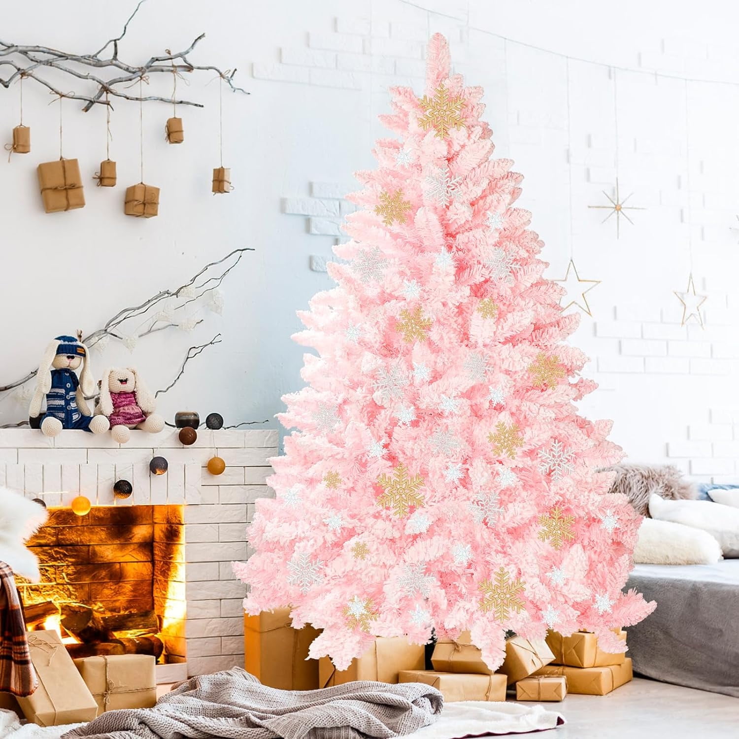 SUNCROWN 6ft Artificial Flocked Christmas Tree Premium Frosted