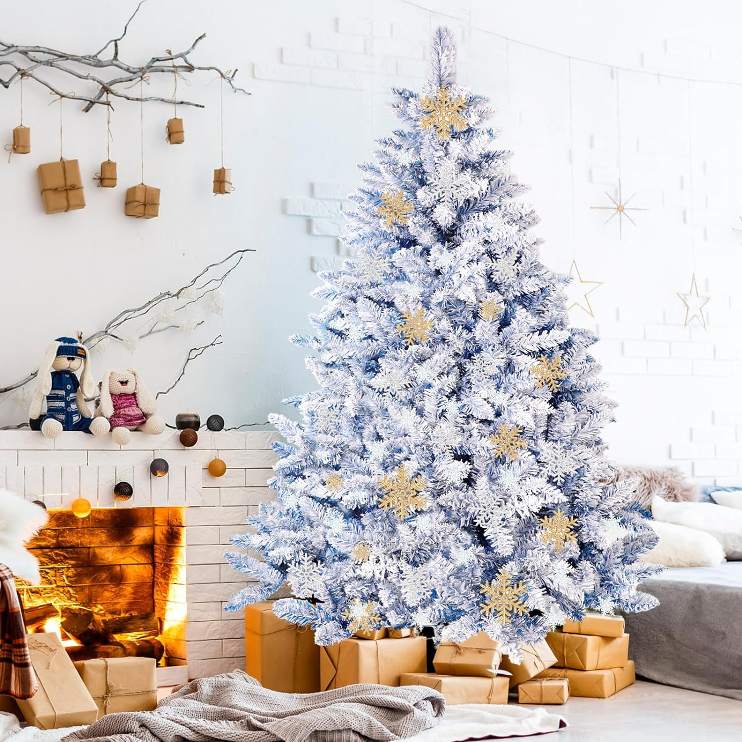 SUNCROWN 6ft Artificial Flocked Christmas Tree Premium Frosted Snow