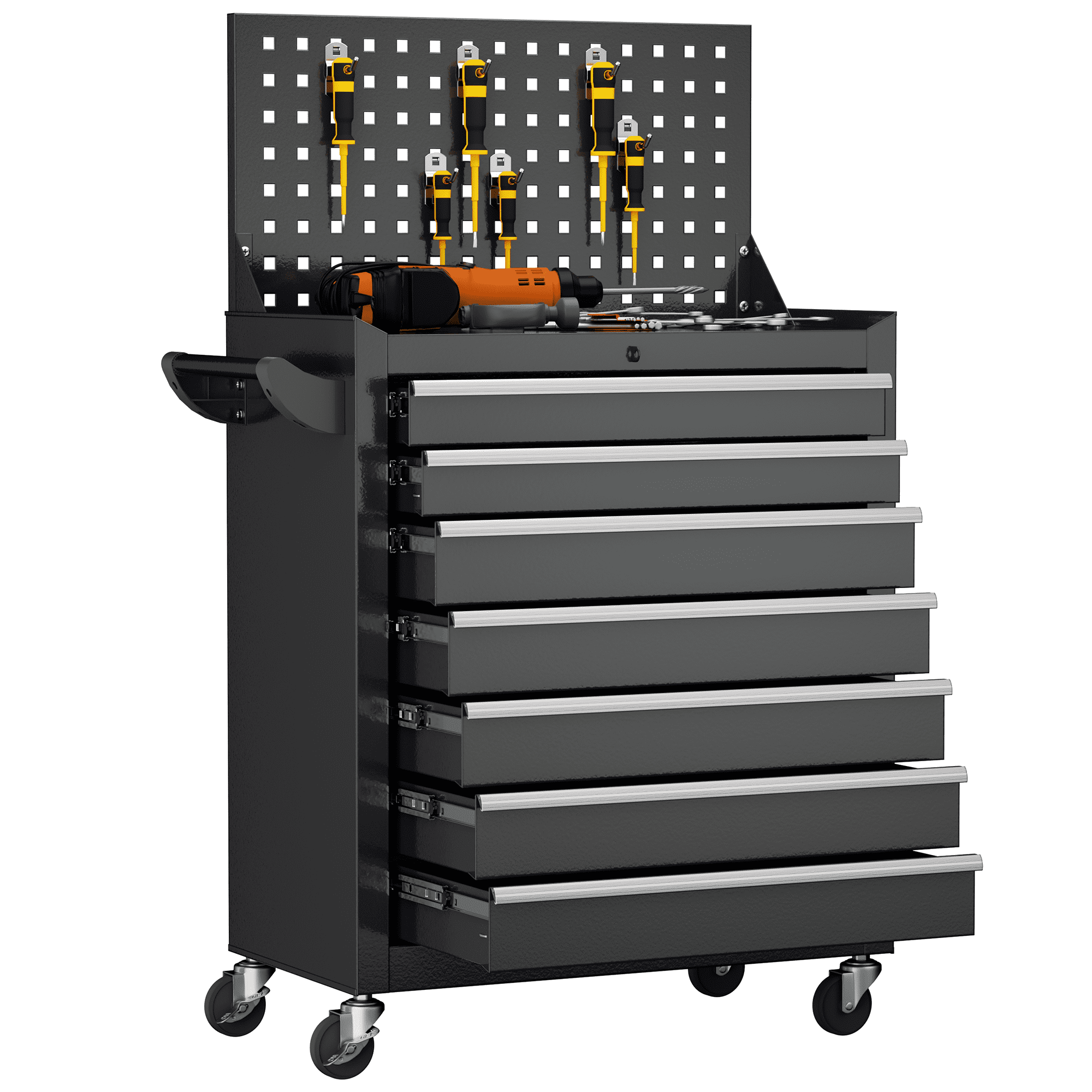 SUNCROWN 7-Drawer Metal Tool Chest with Pegboard, Rolling Tool