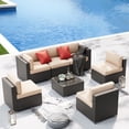 thumbnail image 1 of SUNCROWN 7-Piece Outdoor Patio Furniture Sofa Set All-Weather Black Wicker Sectional Conversation Set with Modern Glass Coffee Table and Cushions (Brown), 1 of 9