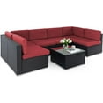 thumbnail image 1 of SUNCROWN 7-Piece Outdoor Patio Furniture Sofa Set All-Weather Wicker Sectional Conversation Set with Modern Glass Coffee Table and Cushions-Red, 1 of 8