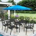 thumbnail image 1 of SUNCROWN 7-Piece Outdoor Wrought Iron Chairs and Table Patio Dining Furniture Set - 6 Stackable Metal Chairs, 1 Steel Slat Bistro Table and 1 Sky Blue 9Ft Patio Umbrella for Garden Backyard Deck, 1 of 9