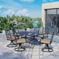 SUNCROWN 7-Pieces Outdoor Dining Set Metal Swivel Cushioned Chairs Patio Furniture Sets with Steel Slat Bistro Table for Backyard, Lawn, Garden