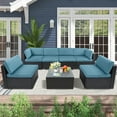 thumbnail image 1 of SUNCROWN 7-Pieces Outdoor Sectional Sofa Set Wicker Patio Furniture Conversation Set with Haze Blue Cushions, 1 of 5