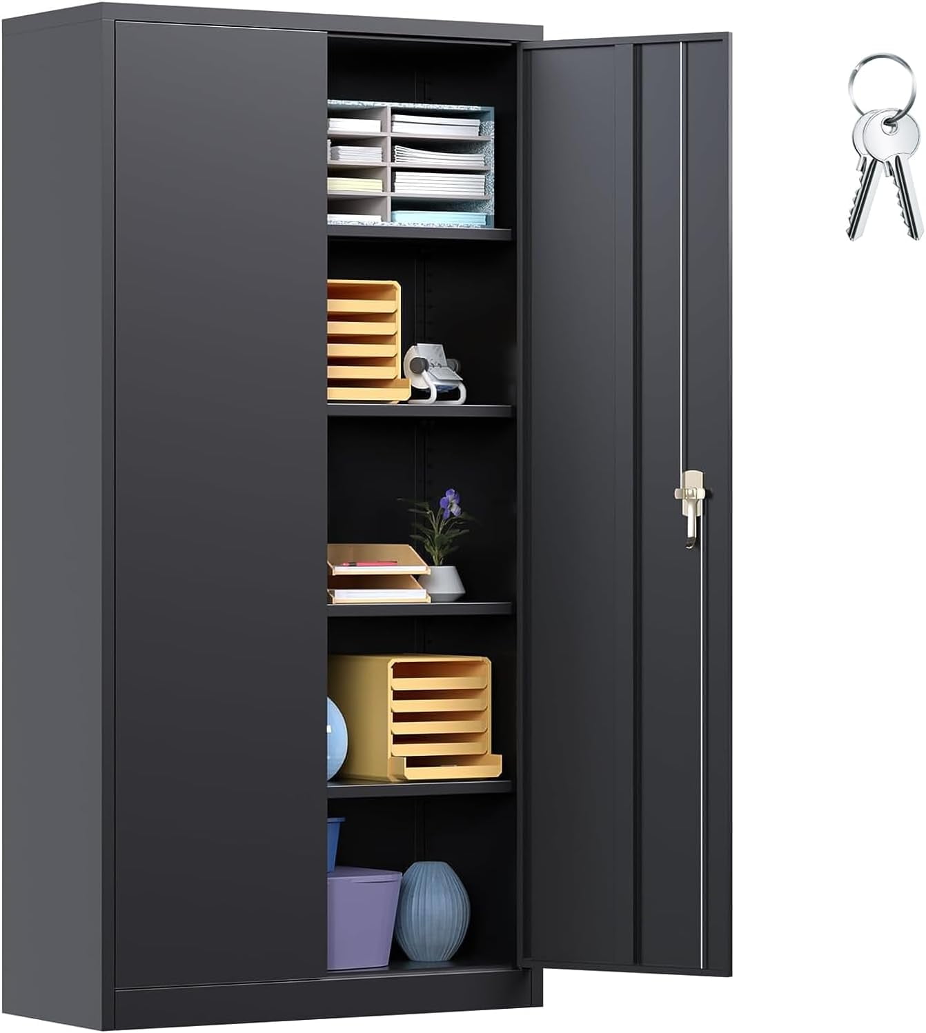 Suncast 72 in 4 Shelf Storage Cabinet Locker for Garage Black