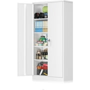 SUNCROWN  71 In Metal Storage Garage Cabinets with Locking Doors and Adjustable Shelves, Steel Storage Cabinet for Garage, Office, Classroom, Assemble Required(WHITE)