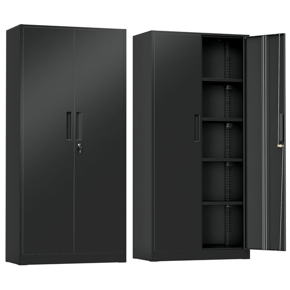 SUNCROWN  71 In Metal Storage Garage Cabinets with Locking Doors and Adjustable Shelves, Steel Storage Cabinet for Garage, Office, Classroom, Assemble Required(Black)