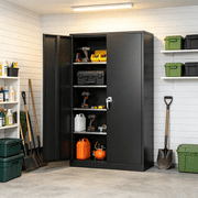SUNCROWN 71 In Metal Storage Garage Cabinets with Locking Doors and Adjustable Shelves, Steel Storage Cabinet for Garage, Office, Classroom, Assemble RequiredBlack