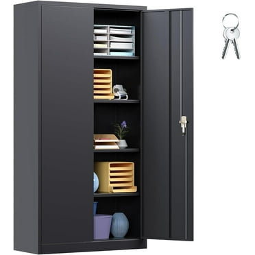 SUNCROWN  71 In Metal Storage Garage Cabinets with Locking Doors and Adjustable Shelves, Steel Storage Cabinet for Garage, Office, Classroom, Assemble Required(Black)