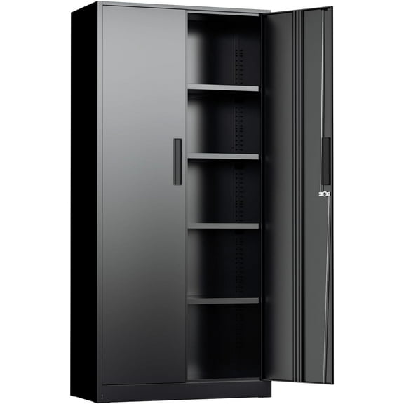 SUNCROWN 71 In Metal Storage Garage Cabinets with Locking Doors and Adjustable Shelves, Steel Storage Cabinet for Garage, Office, Classroom, Assemble Required(Black)