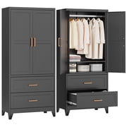 SUNCROWN 71" Storage Armoire Wardrobe Cabinet with 2 Doors & 2 Large Drawers, Freestanding Closet Organizer with Handles, Waterproof Storage Cabinet for Bedroom