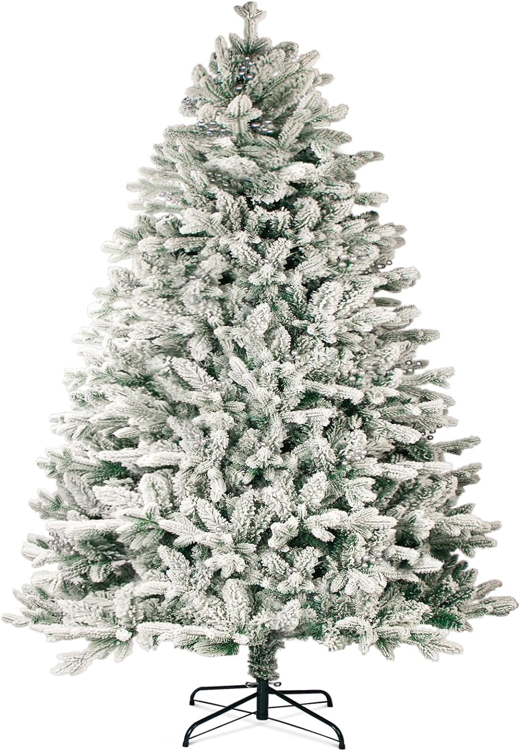 SUNCROWN 7ft Artificial Flocked Christmas Tree Premium Frosted Snow