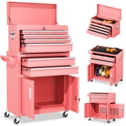 SUNCROWN 8 Drawer Rolling Tool Chest, Assembled Tool Chest with Wheels, 2-in-1 Detachable Steel Toolchest Organizer Combo, Tool Cabinet for Garage, Workstation Pink