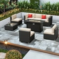 thumbnail image 1 of SUNCROWN 8-Piece Outdoor Patio Furniture Sofa Set All-Weather Wicker Sectional Conversation Set with Modern Glass Coffee Table, Cushions and Fire Pit Table, Brown, 1 of 7