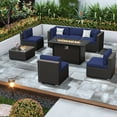 thumbnail image 1 of SUNCROWN 8-Piece Outdoor Patio Furniture Sofa Set All-Weather Wicker Sectional Conversation Set with Modern Glass Coffee Table, Cushions and Fire Pit Table, Dark Blue, 1 of 7