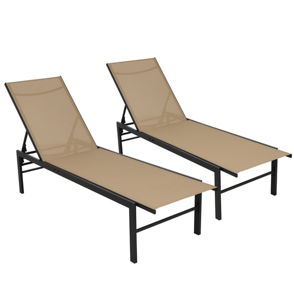 SUNCROWN Aluminum Outdoor Chaise Lounge Chair - 5-Position Adjustable Recliner with Full Flat Tanning Mode, Portable Design for Poolside, Patio, Deck, Backyard, Lawn & Beach, 2 Piece-Brown