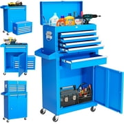 SUNCROWN Blue Tool Chest, 5-Drawer Rolling Tool Chest with Detachable Top Tool Box, Tool Chest with Universal Lockable Wheels, Metal Tool Cart for Garage, Workshop, Barbershop