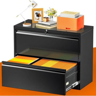 SUNCROWN File Cabinet 2 Drawers, Metal Lateral Filing Cabinet with Lock for Home Office, Locking Horizontal File Cabinet for Hanging Files Letter/Legal/F4/A4, Black-28”W, Easy Assemble