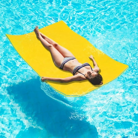 SUNCROWN Floating Water Pad Mat, 3 Layers XPE Foam 9/12/18 Ft Lily Pad for Beach, Ocean, Lake, Roll-Up Floating Island for Water Recreation and Relaxing（Yellow）