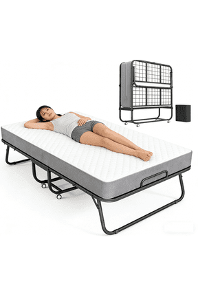 Folding Bed with Mattress, 75" x 31"Portable Foldable with 5" Thick Foam Frame Roll Away Beds, Single Cot Folded Bed for AdultsStudents, Small Apartment, Camping