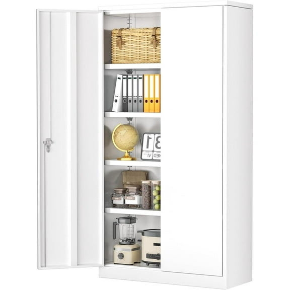 SUNCROWN Metal Garage Storage Cabinet with Adjustable Shelves and Doors, 72" Locking Steel Garage Cabinets,Lockable Tool Cabinets for Garage, Office, Home, White