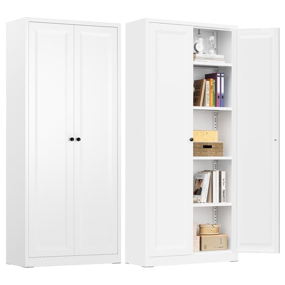 SUNCROWN Metal Pantry Cabinet, 63” Kitchen Pantry Cabinet with Doors and 4 Shelves, Tall Kitchen Cupboard for Laundry Room,Living Room,Dinning Room(White )