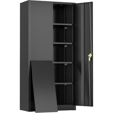 SUNCROWN Metal Storage Cabinet, 72" Black Steel Garage Cabinet with Doors and Adjustable Shelves, Metal Cabinet with Lock,Garage Cabinets and Storage System for Garage,Home Office,School