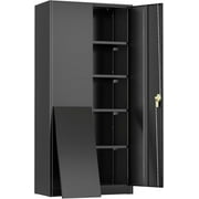 SUNCROWN Metal Storage Cabinet, 72" Black Steel Garage Cabinet with Doors and Adjustable Shelves, Metal Cabinet with Lock,Garage Cabinets and Storage System for Garage,Home Office,School