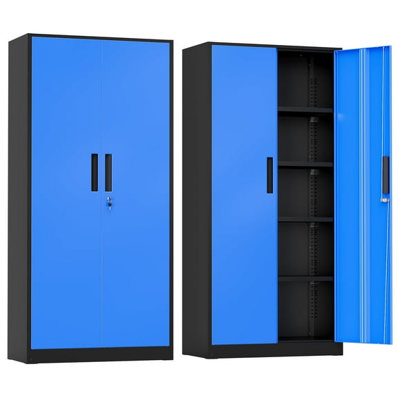 SUNCROWN Metal Storage Cabinet, 72" Tall Locking Storage Cabinet with 2 Doors and 4 Adjustable Shelves, Steel Tool Locking Cabinet for Home Office, Warehouse, School (Black Blue)