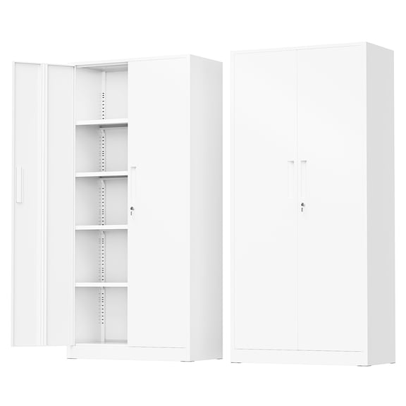 SUNCROWN Metal Storage Cabinet with Lock, 71" H Lockable Metal Storage Cabinet with Locking Doors, Steel Storage Lockers with Adjustable Shelves for Office, Home, Garage, Gym, School (White)
